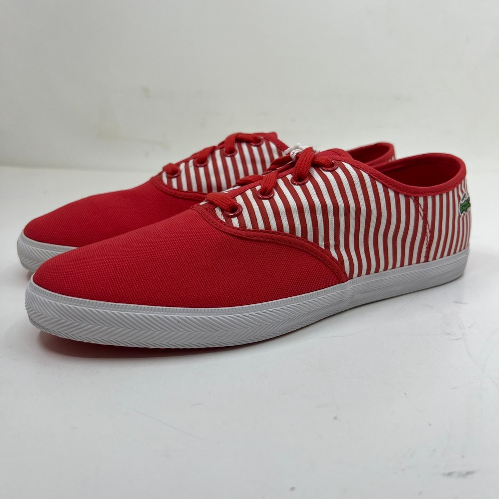Lacoste Gambetta Sneakers Women 8 Red‎ White Striped Canvas Low Top Vintage NWB